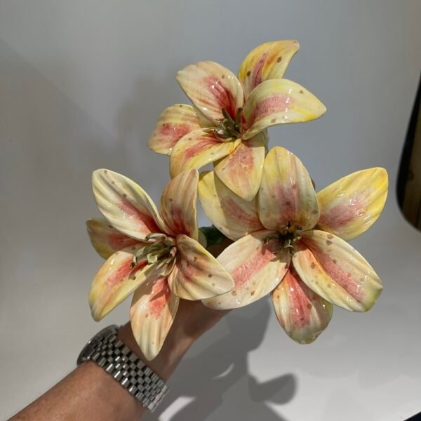 3 Pink Yellow Lilies - handmade ceramic