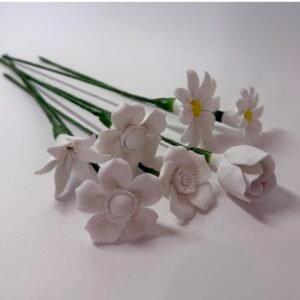 7 bone china flowers on stems